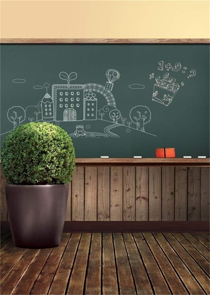 AOFOTO 5x7ft Classroom Chalkboard Background Blackboard Online Teaching Backdrop Back to School Wooden Plank Floor Kids Student Teacher Child Portrait Kindergarten School Photoshoot Studio Props Vinyl - Image 2